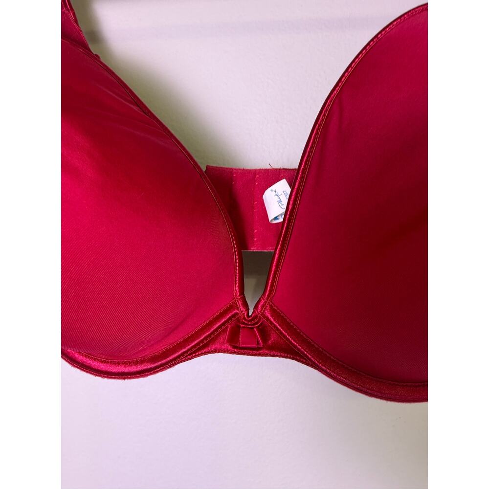 Red Plunge Bra 40DD Underwire Padded Satin Sheen Adjustable Straps - Picture 2 of 5